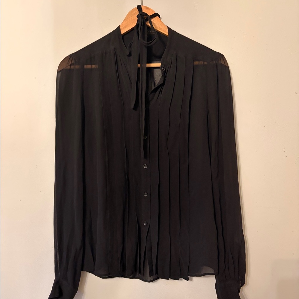 Barbara Bui Black Sheer Pleated Tie-Neck Blouse